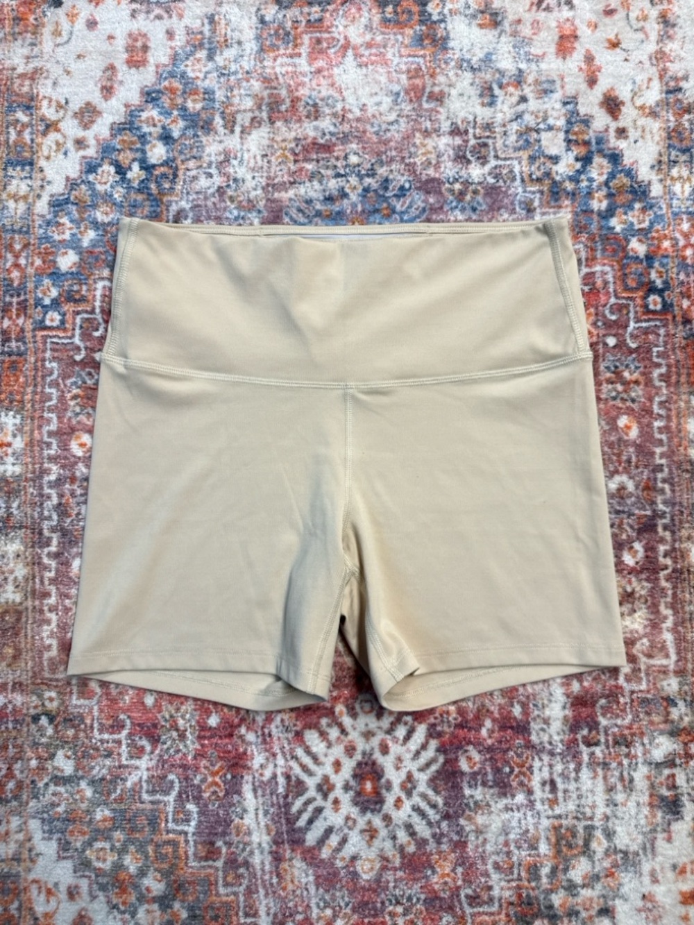 All in Motion Beige “Natura” Biker Shorts High Rise Hidden Pocket Large